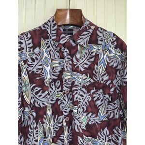 No Fear Shirt Mens Large‎ Red Surfboard Leaf Hawaiian Button Front Tropical